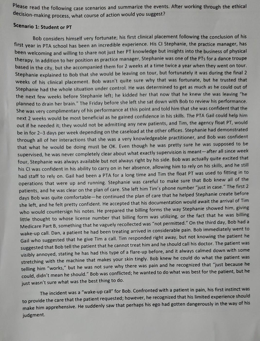 Read Scenario and write about what you would do