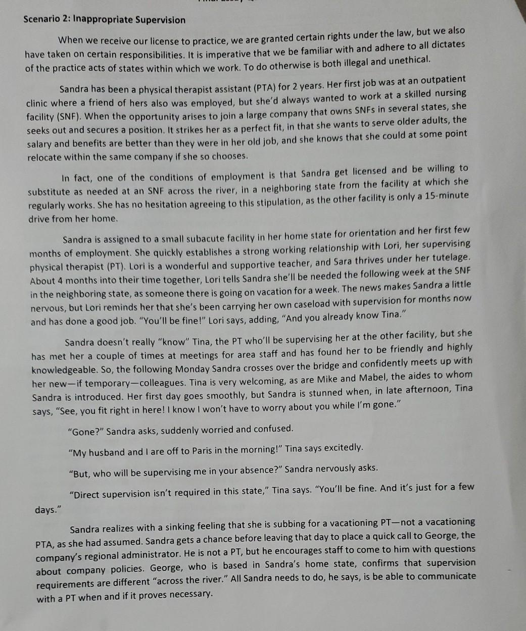 Read Scenario and write about what you would do