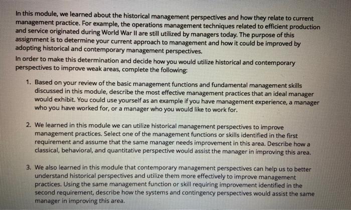 In this module, we learned about the historical