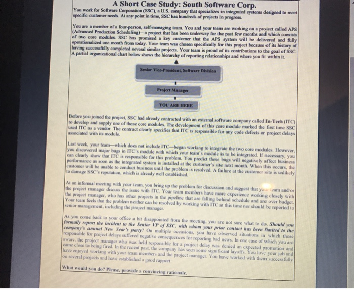 A Short Case Study: South Software Corp. You work