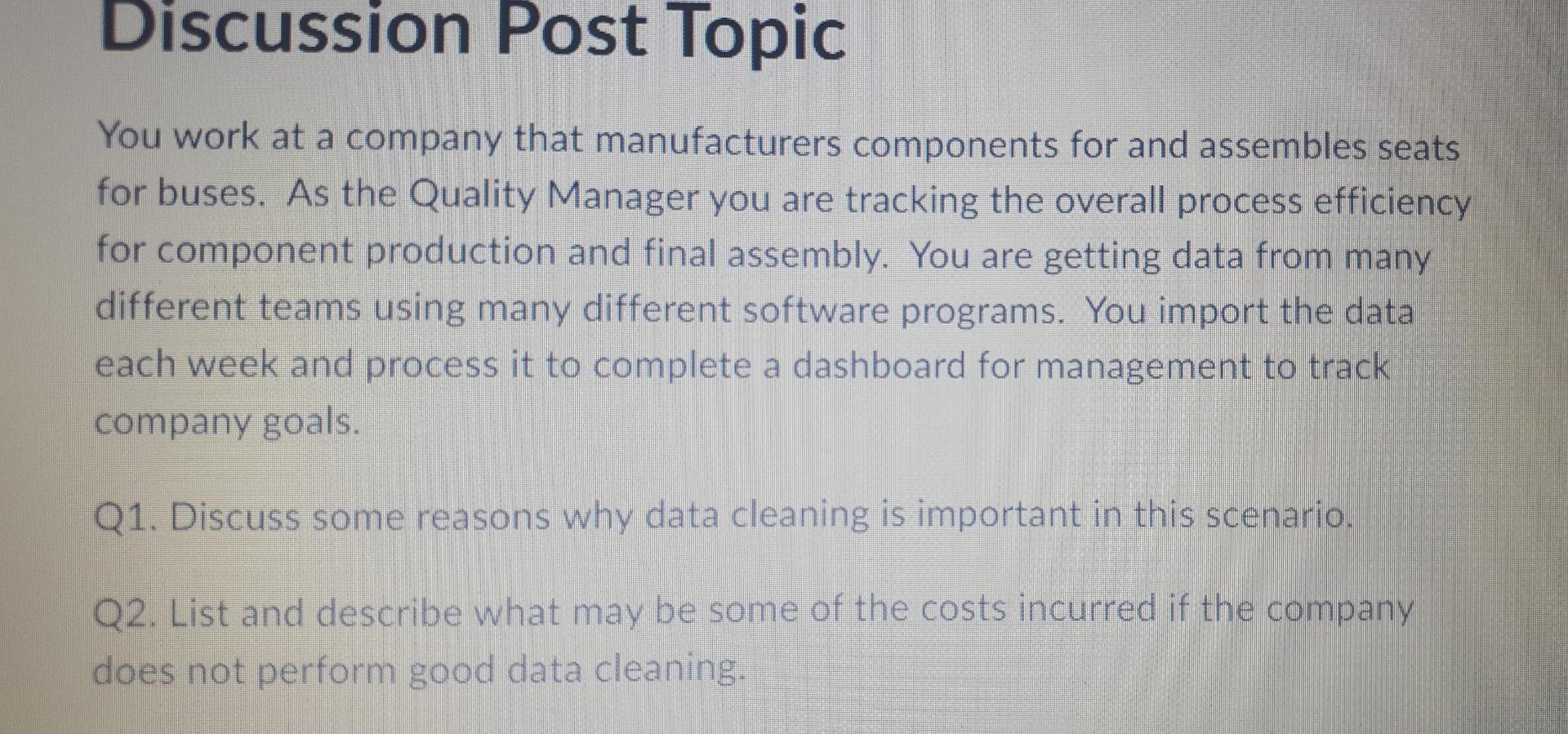 Discussion Post Topic You work at a company that