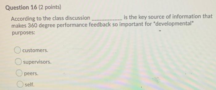 Question 16 (2 points) According to the class