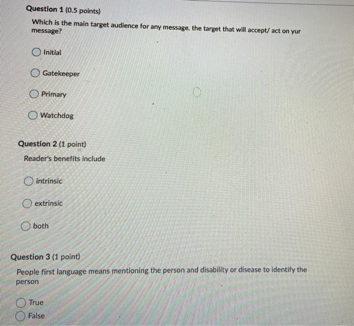 Question 1 (0.5 points) Which is the main target