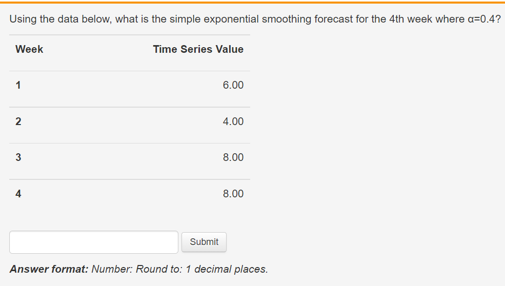 Using the data below, what is the simple