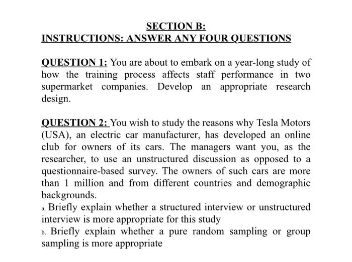 business research methods SECTION B: