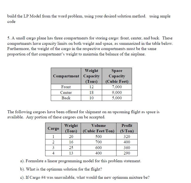 build the LP Model from the word problem, using