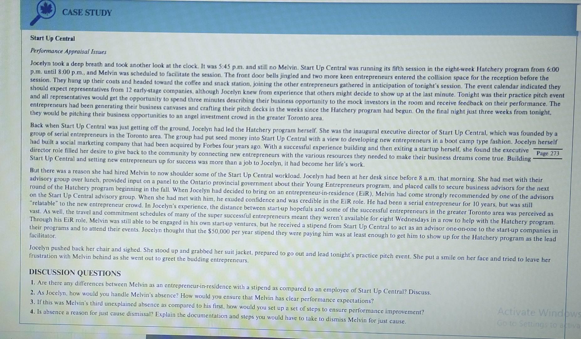 Answer question no. 3 and 4 CASE STUDY Start Up