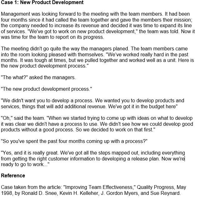 Case 1: New Product Development Management was