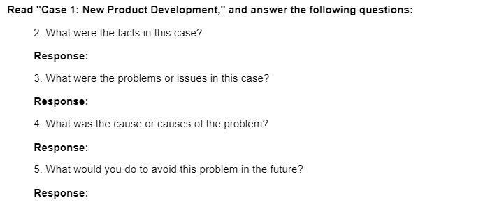 Case 1: New Product Development Management was