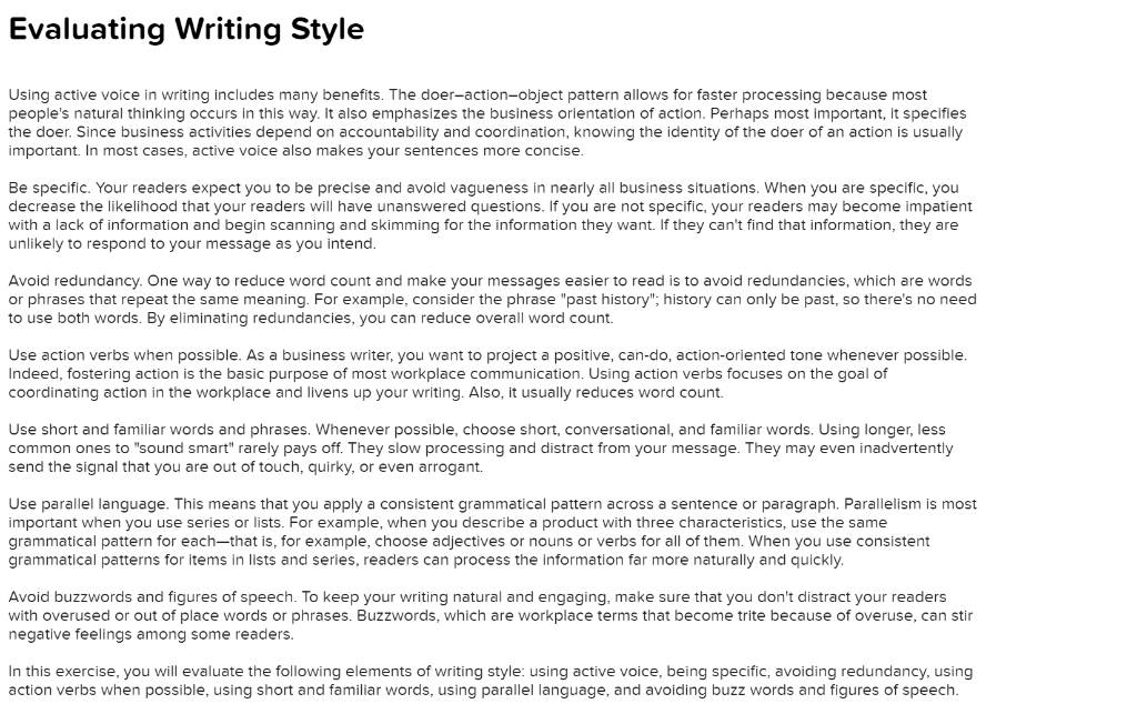 Evaluating Writing Style Using active voice in