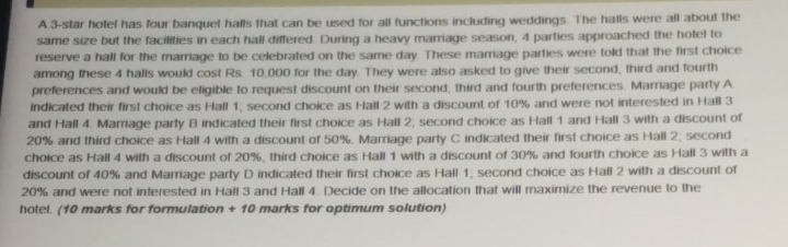 A 3-star hotel has four banquet halls that can be