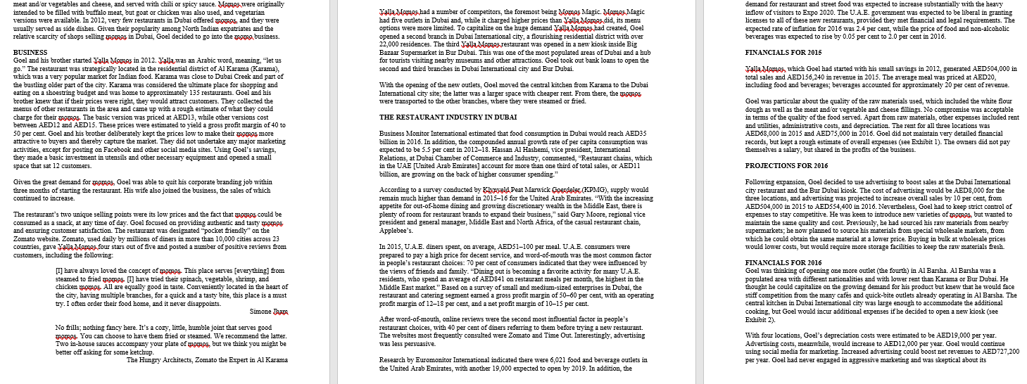 PART A: YALLA MOMOS: EXPANSION DILEMMAS OF A