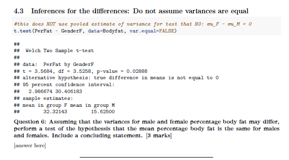 4.3 Inferences for the differences: Do not assume