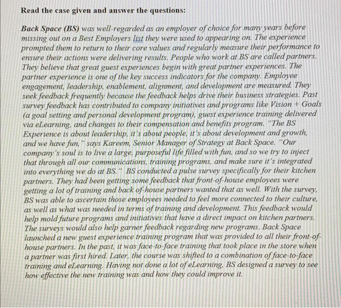 the subject is H.R Read the case given and answer