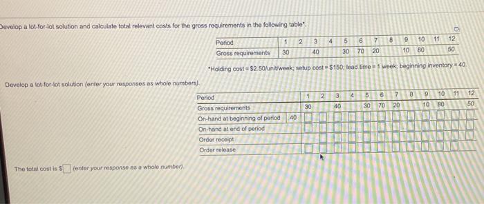 Develop a lot-for-lot solution and calculate
