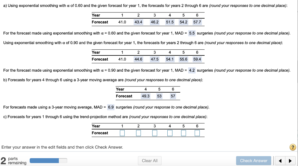 For forecasts made using the trend-projection