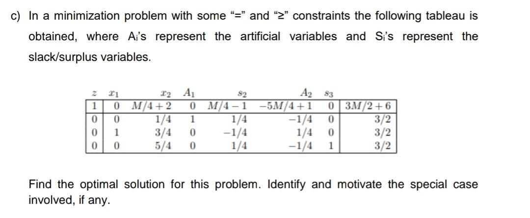 Help c) In a minimization problem with some "="