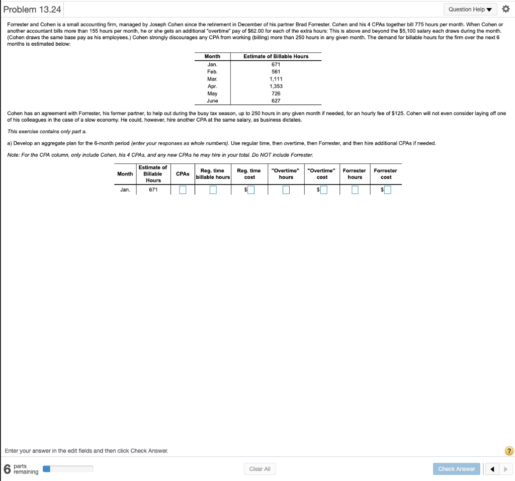 Problem 13.24 Question Help Forrester and Cohen