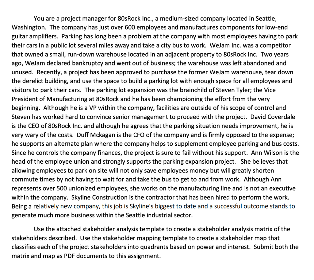 You are a project manager for 80sRock Inc., a