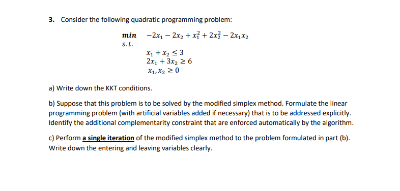 3. Consider the following quadratic programming