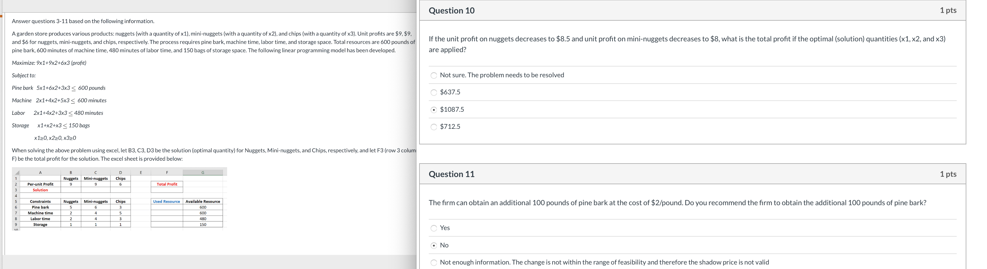 Question 10 1 pts Answer questions 3-11 based on