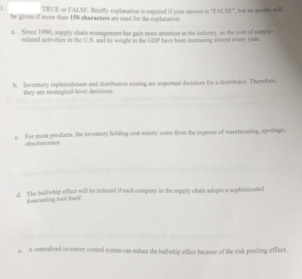 True and false please answer it all thanks and I