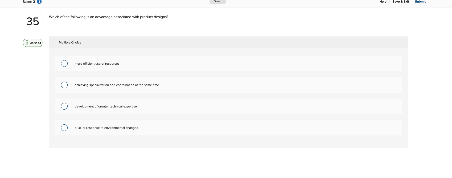 Exam 2 i Saved Help Save & Exit Submit Which of
