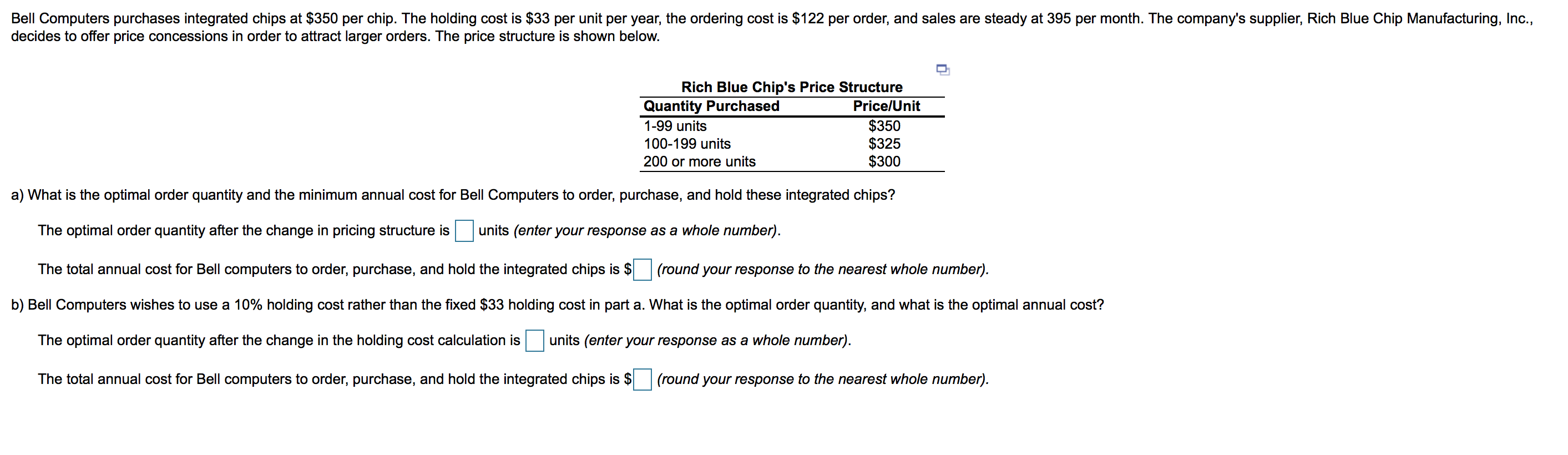 Bell Computers purchases integrated chips at $350
