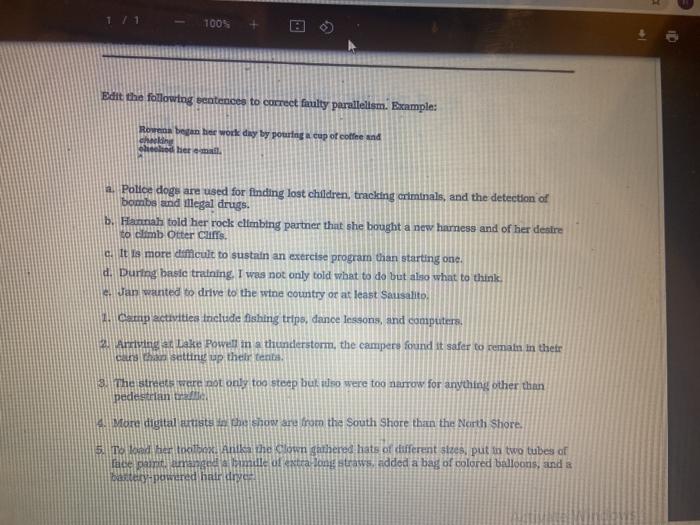 100% Edit the following sentences to correct