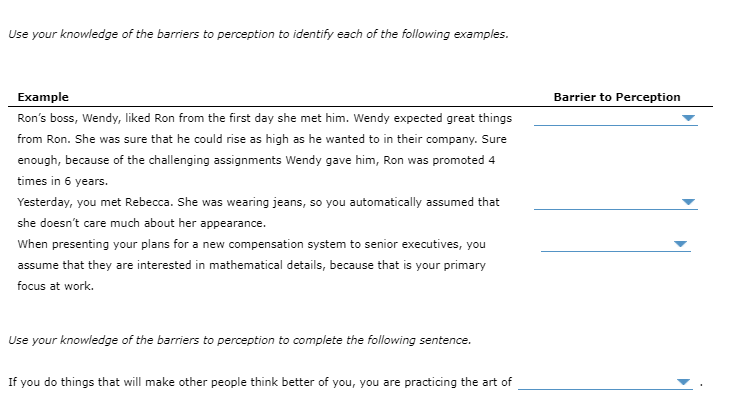 1. first impression, selective perception,