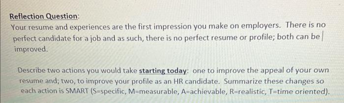Reflection Question: Your resume and experiences