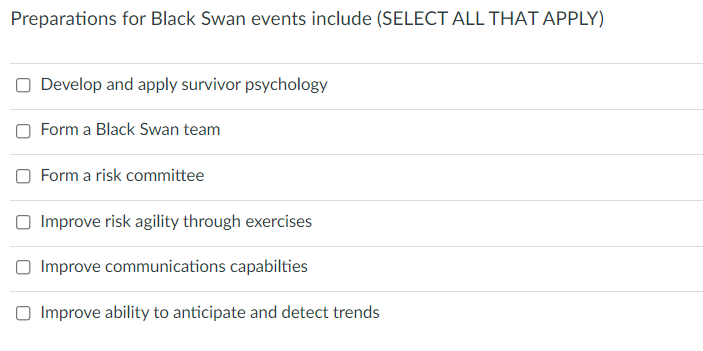 Preparations for Black Swan events include