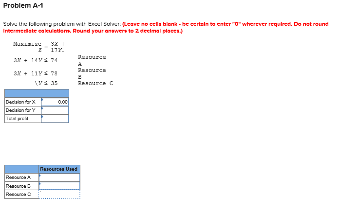 Problem A-1 Solve the following problem with
