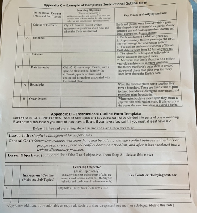 create a instructional outline with the template