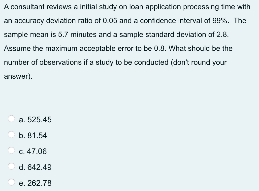 A consultant reviews a initial study on loan