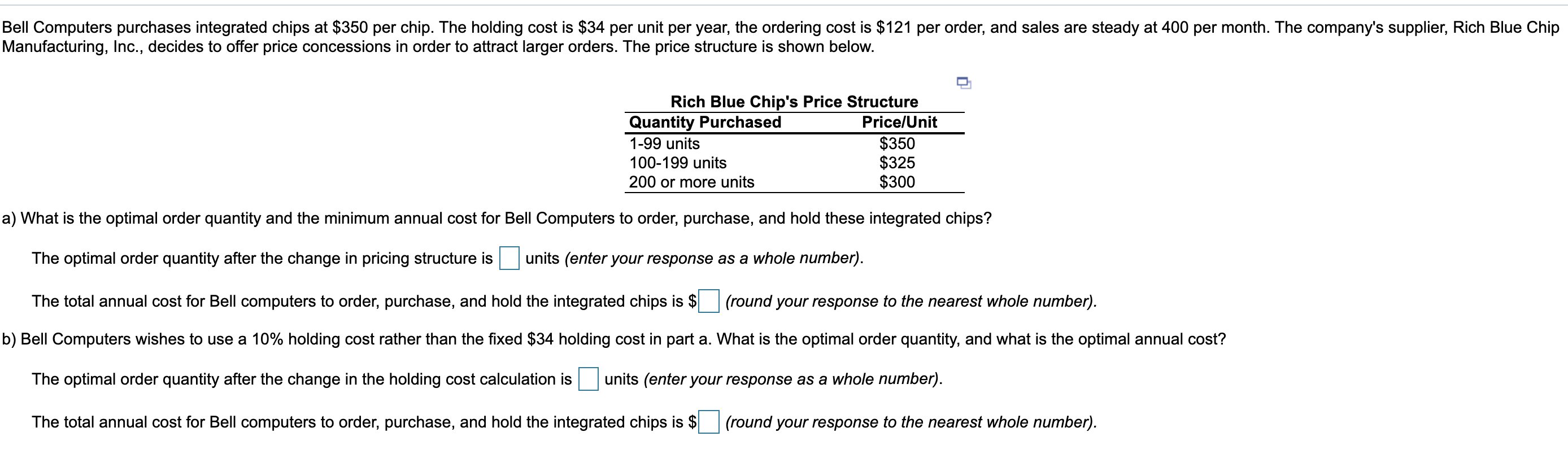 Bell Computers purchases integrated chips at $350