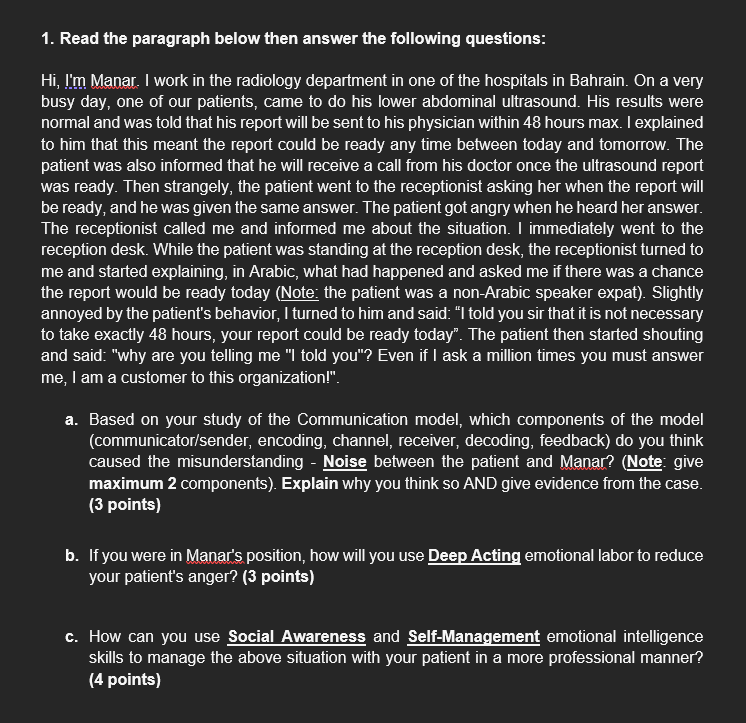 1. Read the paragraph below then answer the