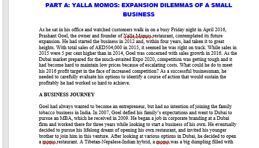 PLEASE ANSWERE QUICK PART A: YALLA MOMOS: