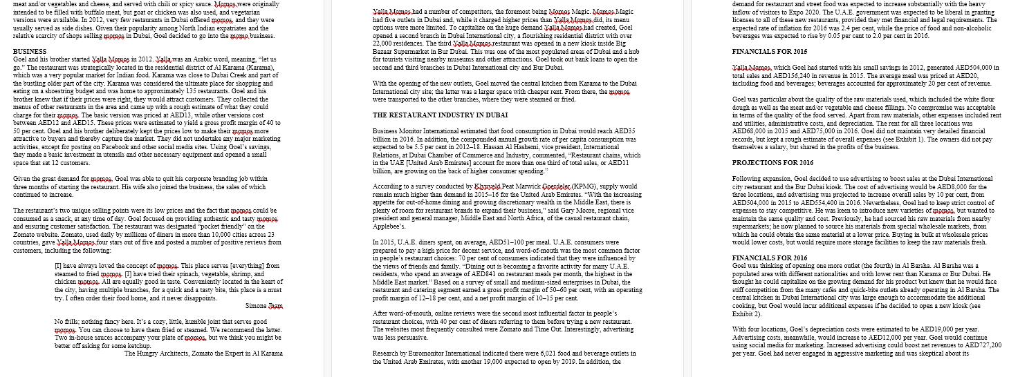 PLEASE ANSWERE QUICK PART A: YALLA MOMOS: