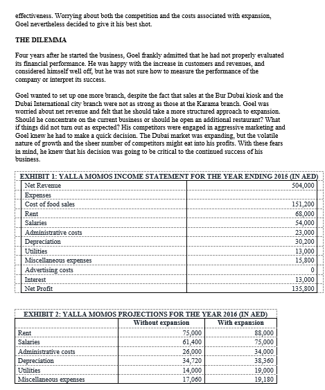 PLEASE ANSWERE QUICK PART A: YALLA MOMOS: