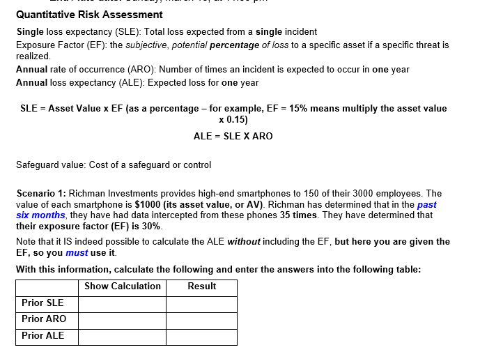 Quantitative Risk Assessment Single loss