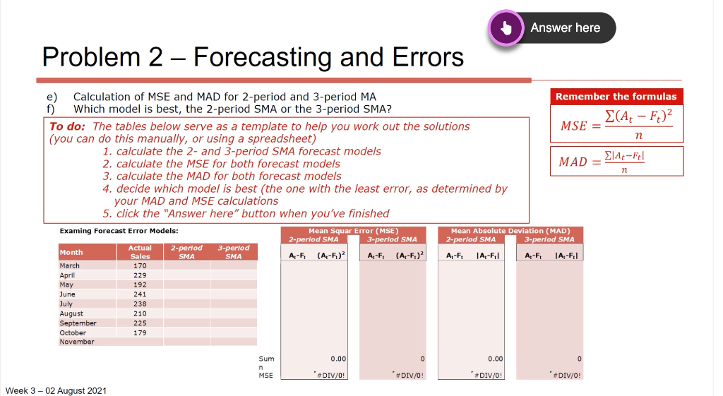 Problem 2 - Forecasting and Errors