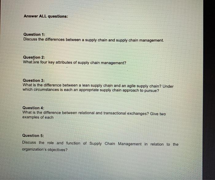 Answer ALL questions: Question 1: Discuss the