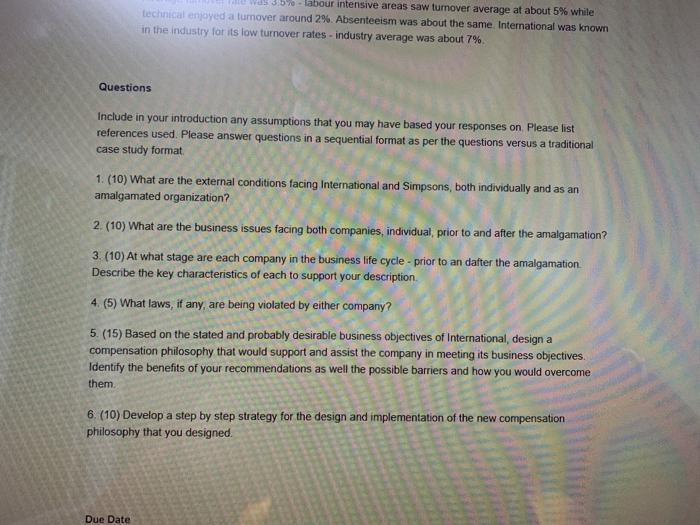 labour intensive areas saw turnover average at
