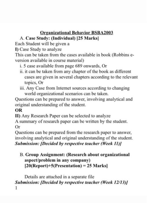 Organizational Behavior BSBA2003 A. Case Study: