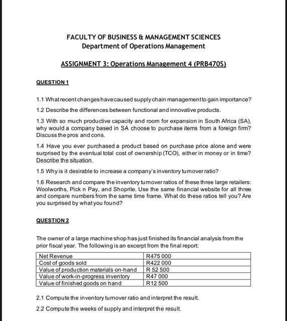 QUESTION 1 1.1 What recent changes have caused