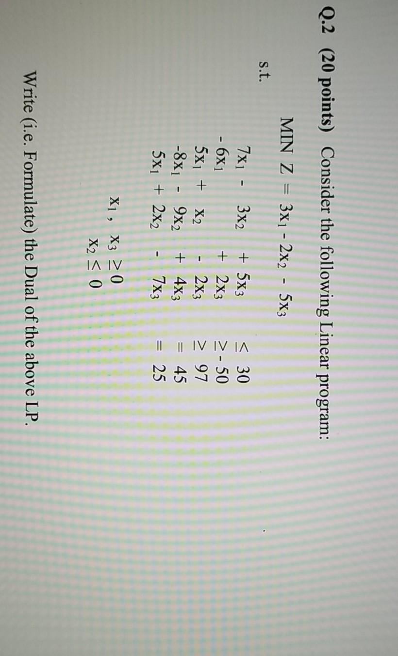 Q.2 (20 points) Consider the following Linear