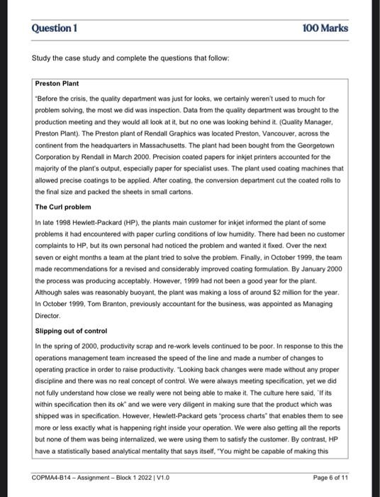 Question 1 100 Marks Study the case study and