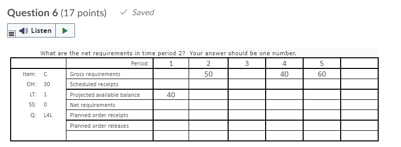 Question 6 (17 points) Saved Listen What are the