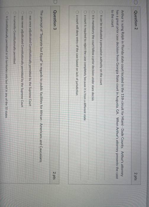 D Question 2 2 pts Arthur is suing Ralph in